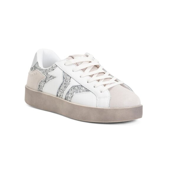 CULTURE OF BRAVE white/silver Leather And Glitter Wing Play Sneakers